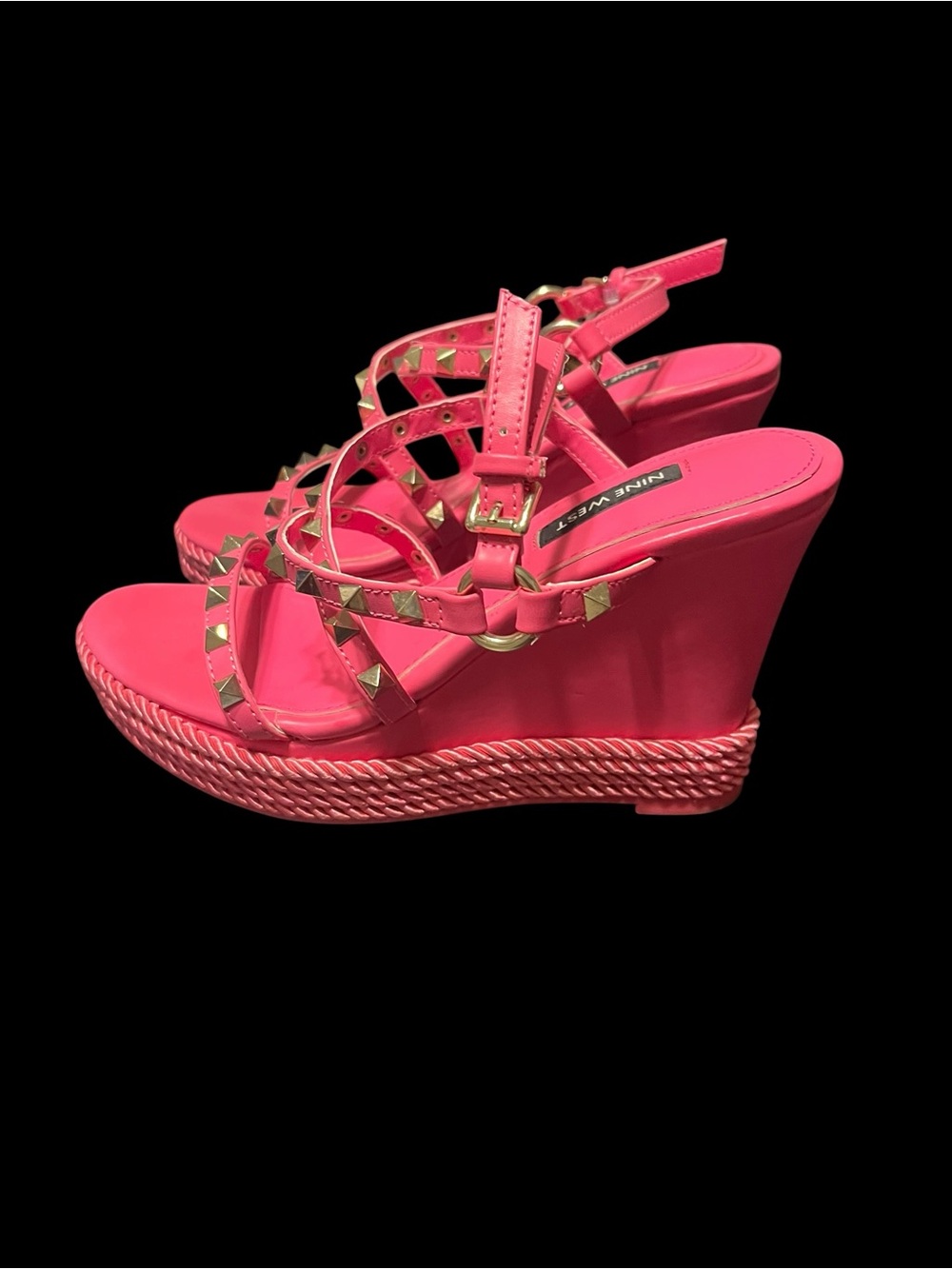 Nine West Hart 3 Hot Pink Studded Wedge Sandals Size 7.5